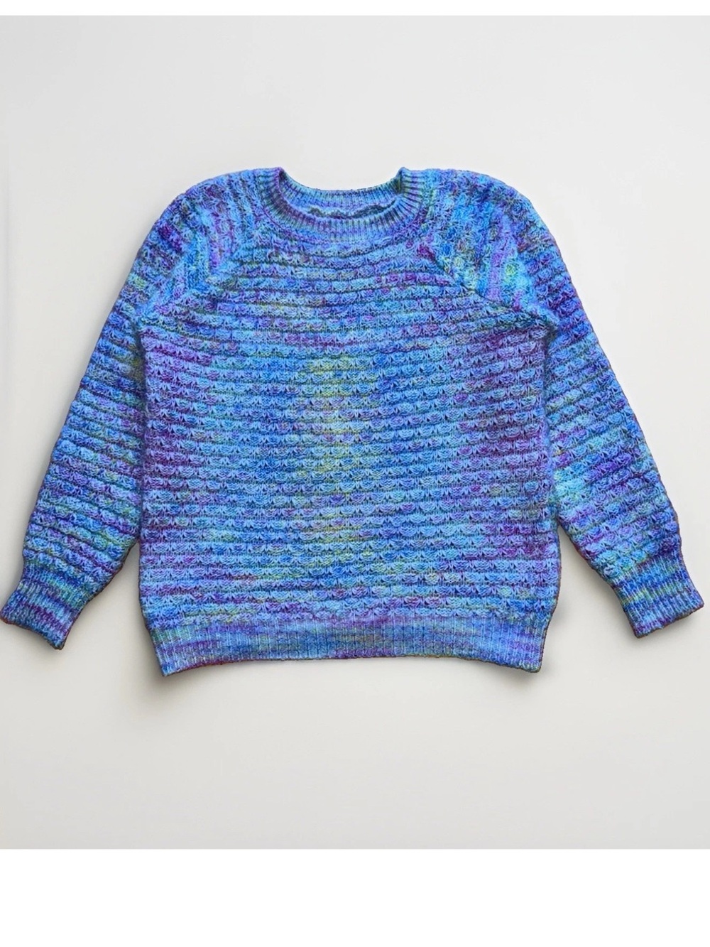 Women Sz S M Blue Yellow Multicolor Mermaid Color Sweater Long Sleeve Warm Cozy